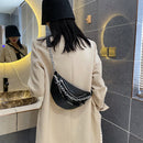 Fashion Solid Chest Bag Women PU Leather Beaded Chain Fanny Pack Crossbody Pouch