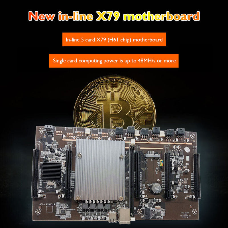 X79 BTC 5x PCIe 8X DDR3 2011 Pin Mining Motherboard with 12V Cooling Fan Newly