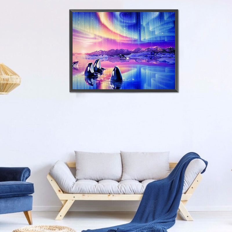 Whale in Aurora Oil Paint By Numbers Kits Canvas Picture Wall Art DIY Craft Gift