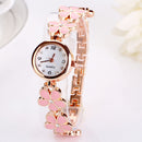 Girls Chic Fashion  Flower Rose Golden Bracelet Wrist Watch Pink Newly