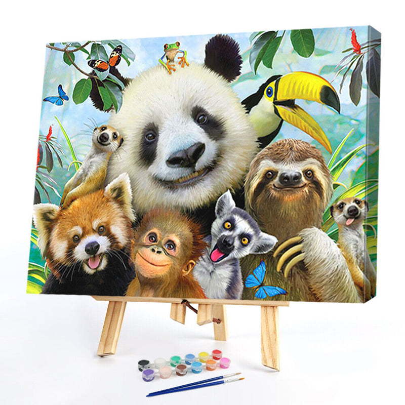 Panda Friends Paint By Numbers Kit DIY Frameless Acrylic Picture On Canvas