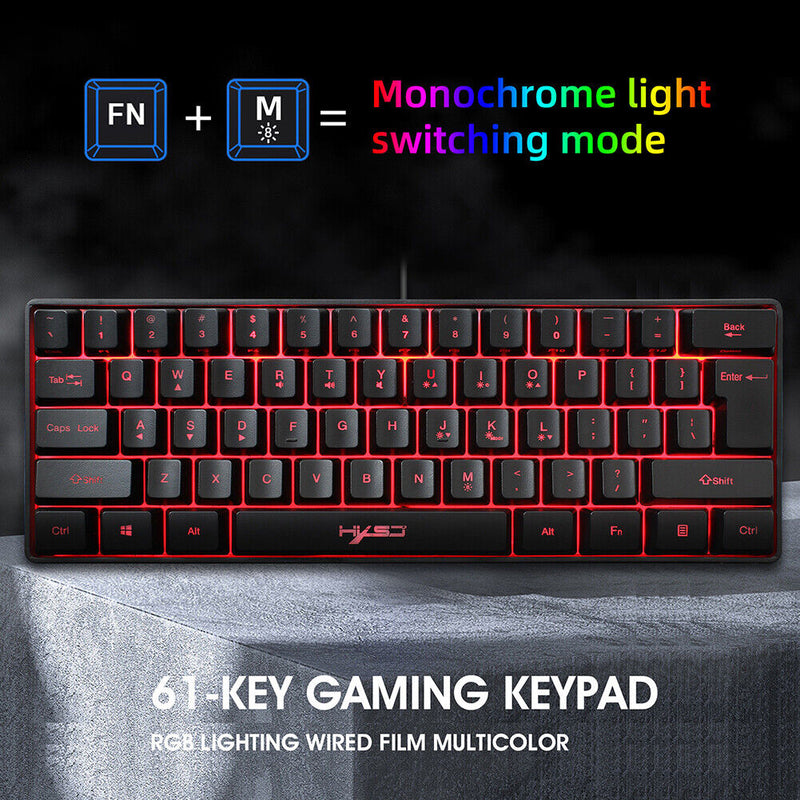 HXSJ V700 61 Keys RGB Backlight USB Wired Keyboard for Computer PC Gamers