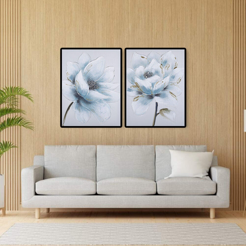 2 Panels Golden Leaf Lotus Oil Paint By Numbers Kits DIY Handpainted on Can