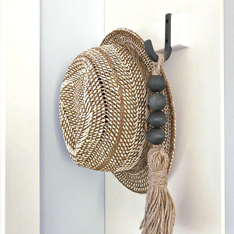 Pastoral Hemp Rope Tassel Wooden Bead String Wall Door Hanging Home Decor DIY