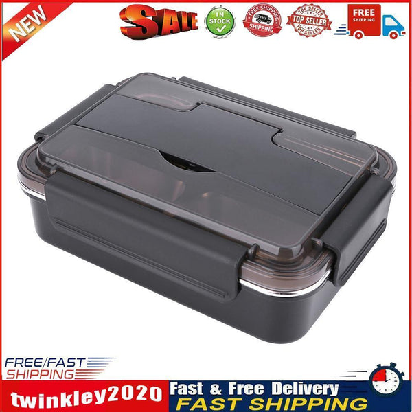Portable Stainless Steel Bento Lunch Box Leak-Proof Food Container (Black) Newly