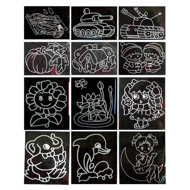 A4 DIY Scraping Drawing Card Single Side Children Painting Card Paper w/Pen