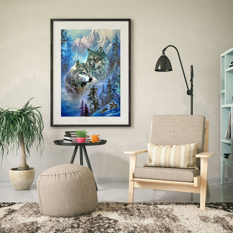 Diamond Painting Full Square Drill Two Wolves in Remote Mountains Modern Craft