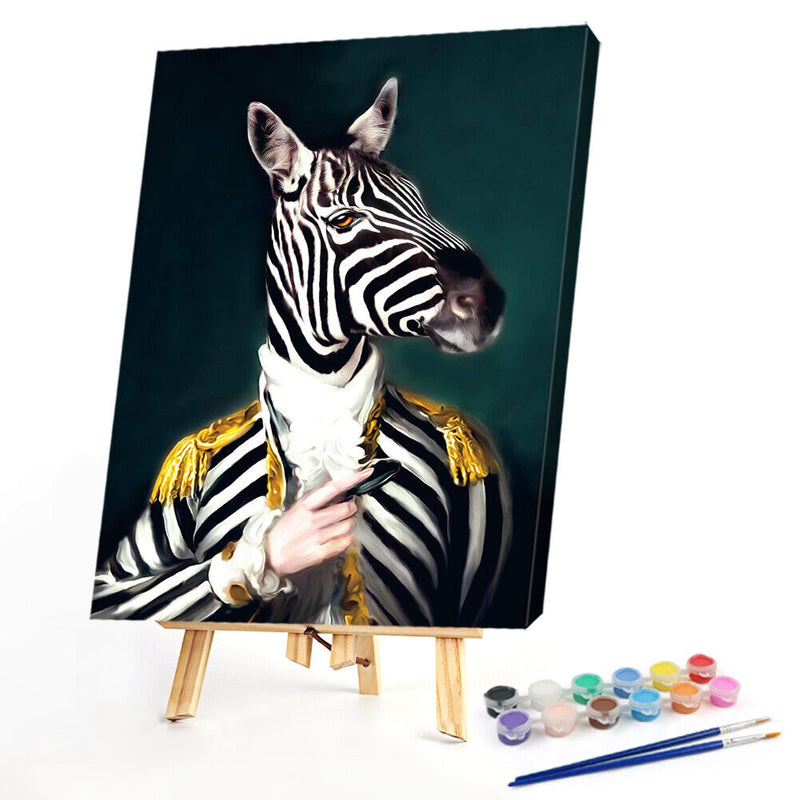 Zebra Gentleman Oil Paint By Numbers Kit DIY Acrylic Painting on Canvas