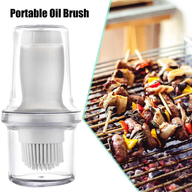 Portable Press Silicone Oil Bottle Brush Storage Cover Kitchen Tool (Grey)