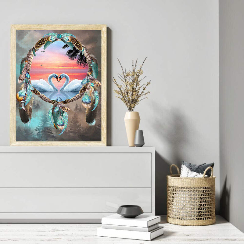 5D DIY Swans Mosaic Full Round Diamond Drawing Handmade Rhinestone Craft Gifts