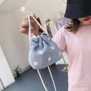Daisy Flower Straw Weave Bucket Shoulder Bag Women Summer Crossbody Handbags