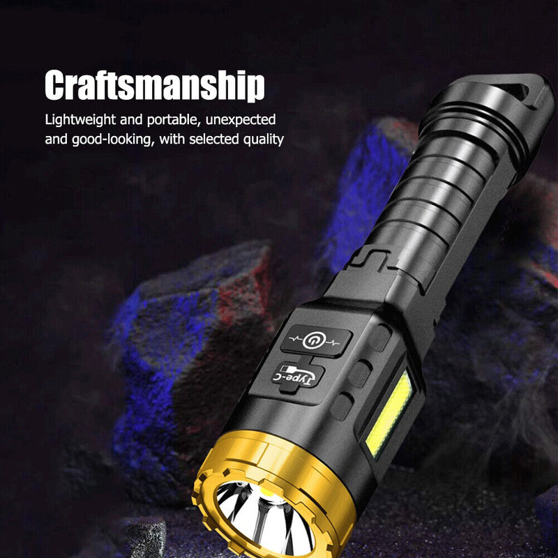 LED COB Flashlight USB Rechargeable 300LM Household 4 Mode Waterproof Lighting