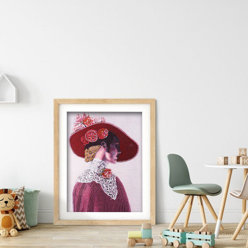 Special Shaped 5D Lady with Bowler Hat Kit DIY Diamond Painting (Y146) Newly