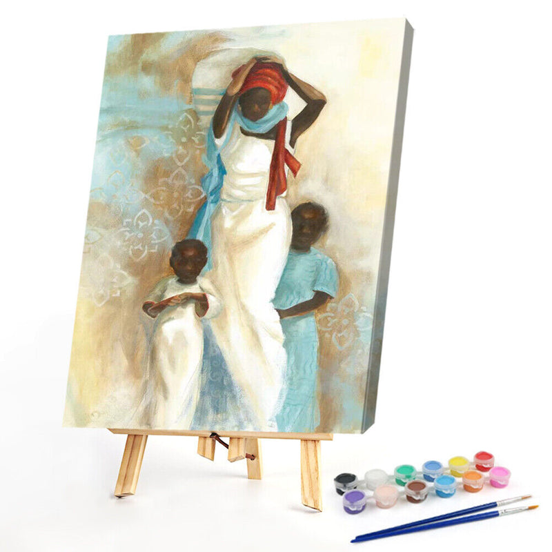Black Mother and Son Oil Paint By Numbers Kit DIY Home Decoration Gift Wall A