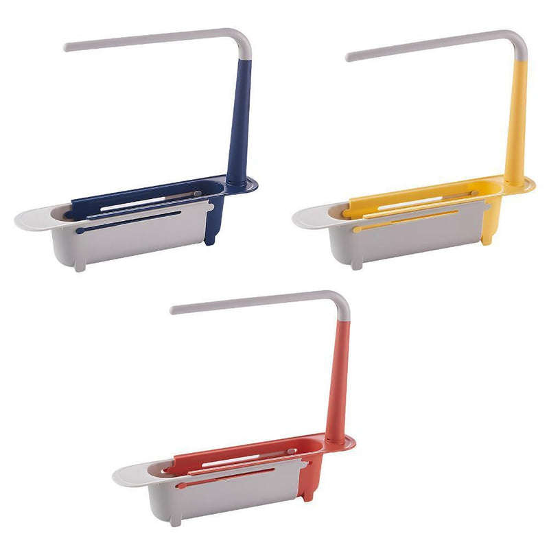 Telescopic Sink Storage Rack Holder Adjustable 2-in-1 Sink Organizer (Red)