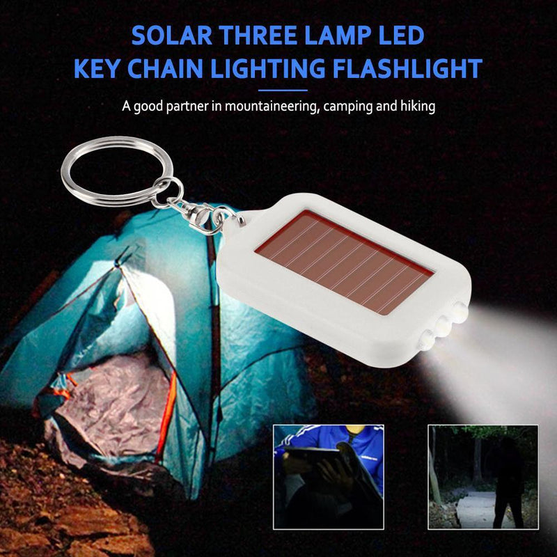 Mini Portable Solar 3 LED Light Keychain Camping Torch Flashlight (White)