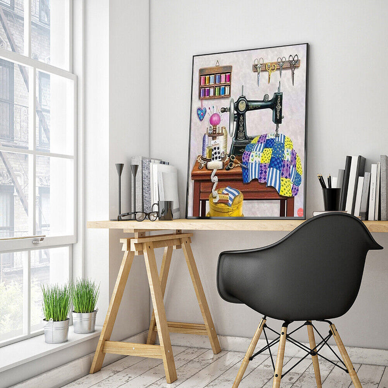 Digital Paint Sewing Machine Painted By Numbers On Canvas Wall