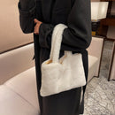 Women Winter Soft Fur Solid Color Top-handle Bag Small Handbag (White)