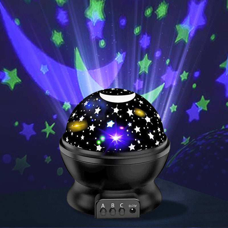 LED Starry Sky Night Light Rotating Projector Star Moon Table Lamp (Black) Newly