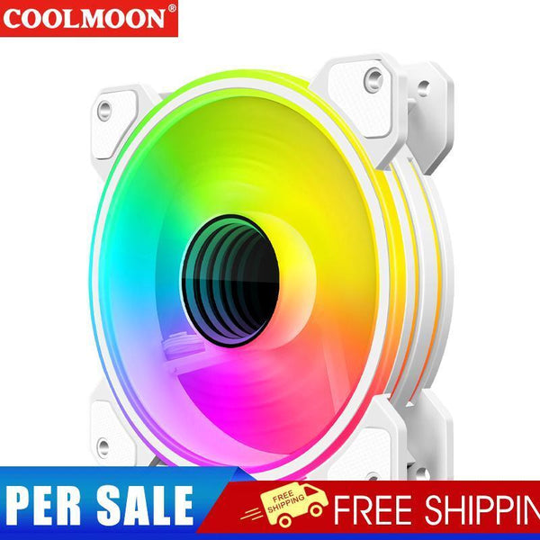 COOLMOON 12cm Silent 4Pin PWM 5V 3Pin ARGB Aura Sync Case Cooling Fan White