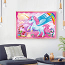 5D Drill DIY Diamond Round Mosaic Painting Full Kit Pink Horn Horse Room Decor