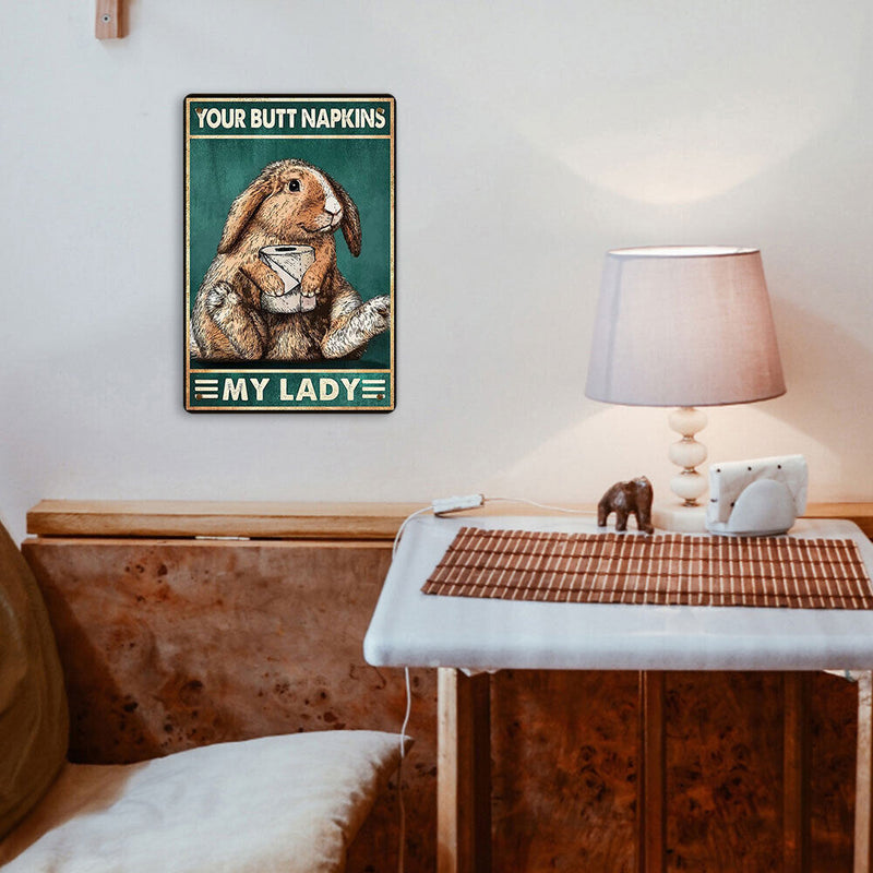 Napkin Rabbit Retro Metal Plate Tin Sign Poster Plate Iron Painting Accessories