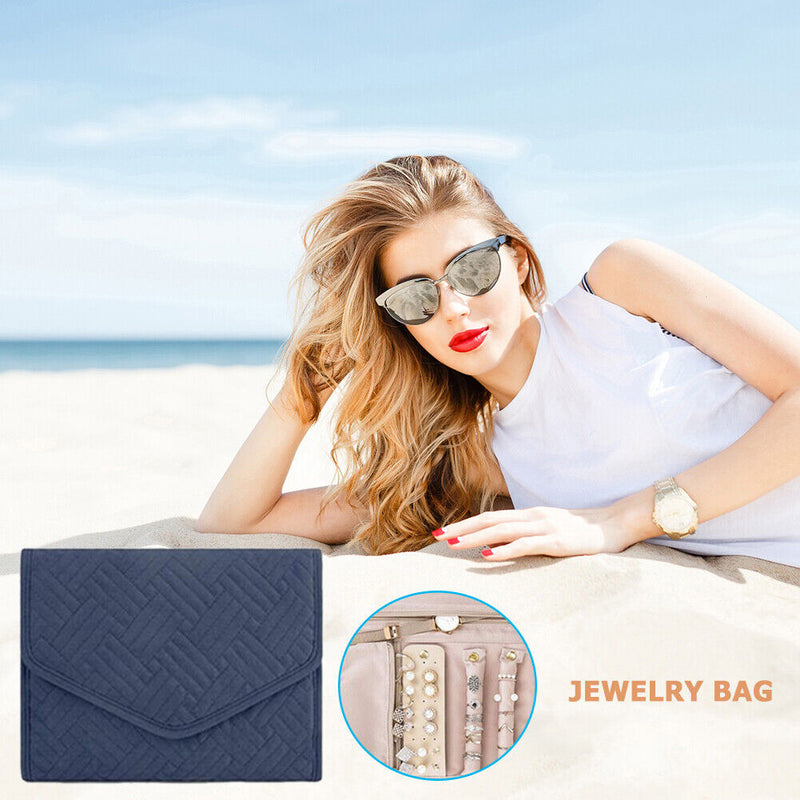 Jewelry Storage Bag Foldable Jewelry Case Durable Polyester Bag (Dark Blue)
