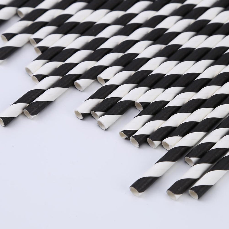 Paper Straws-Durable Rainbow Drinking Straws Party Decor Supply (Black)