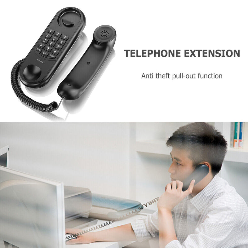 Corded Phone Wall Mountable Landline Telephone Big Button for Home (Black)