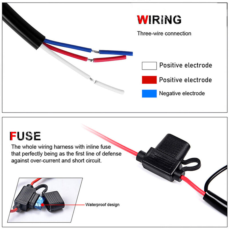 LED Spotlight Harness Relay Loom Cable Kit for Motorcycle Headlight (2.2M)