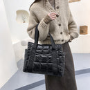 Retro Quilted Lattice Large Shoulder Bag Women Solid Color Nylon Shopping Bags