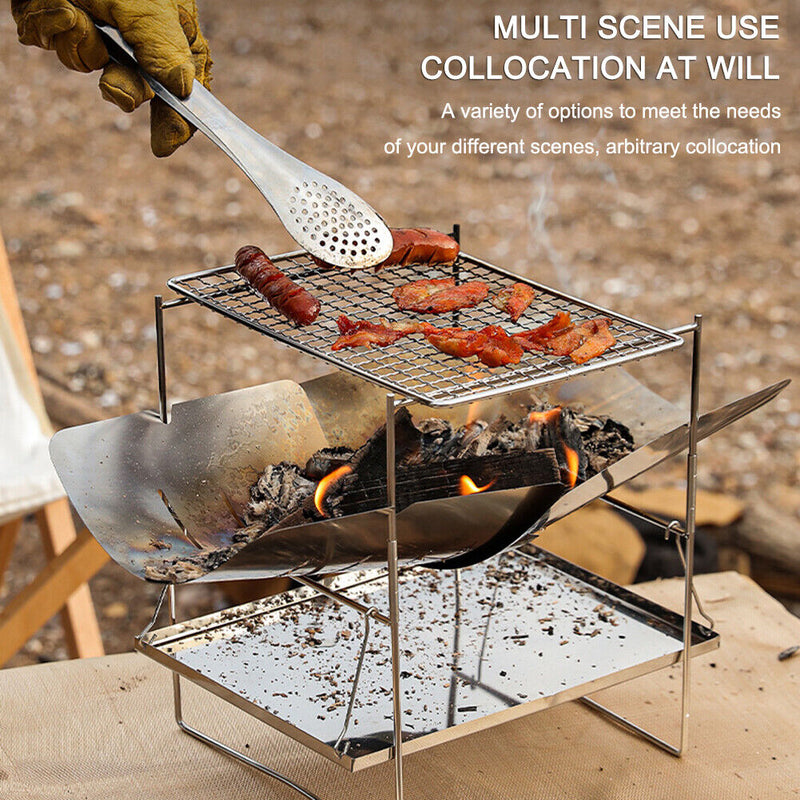 Outdoor Folding Picnic Camping Fire-Burning Detachable Barbecue Grill Stainless