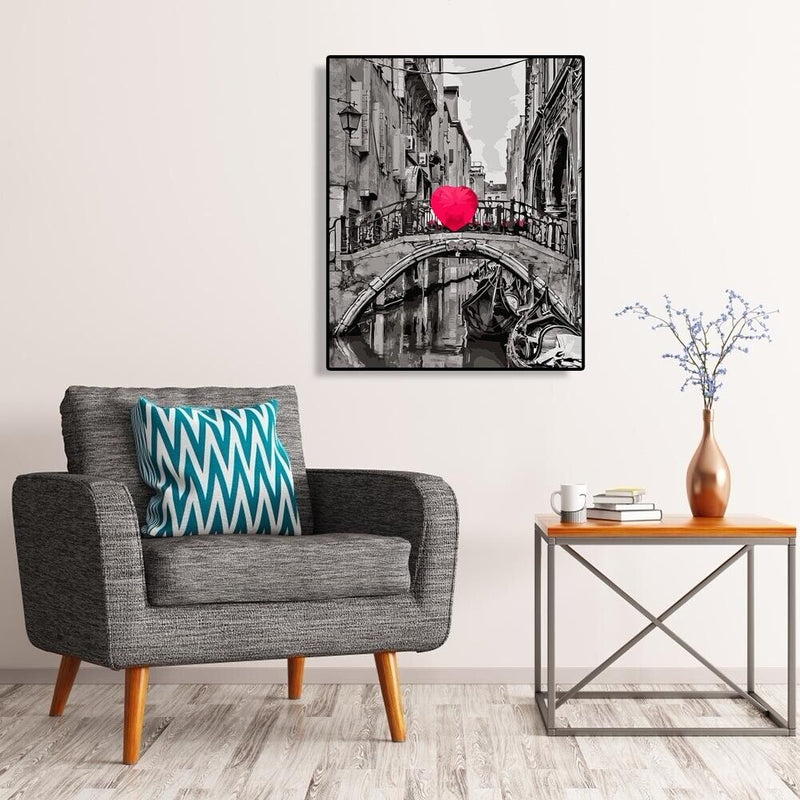 Painting By Numbers DIY Heart Bridge Canvas Oil Art Picture Home Wall Decor Kit