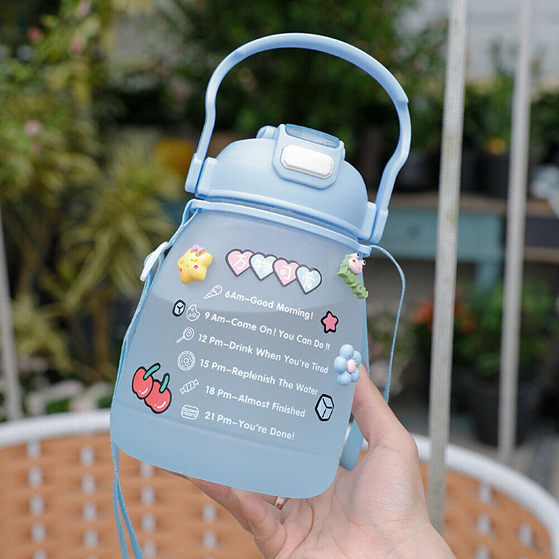 1300ml Large Capacity Cute Girl Water Bottle Plastic Straw Water Cup (Blue)