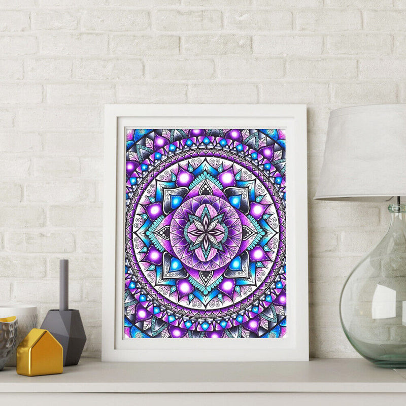 5D DIY Full Drill Cross Stitch Diamond Painting Purple Mandala Mosaic Wall Decor