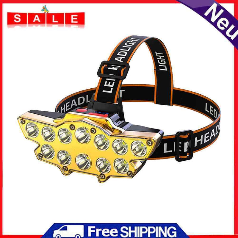 12LED Powerful Night Fishing Headlight USB Rechargeable Long-Range Flashlight