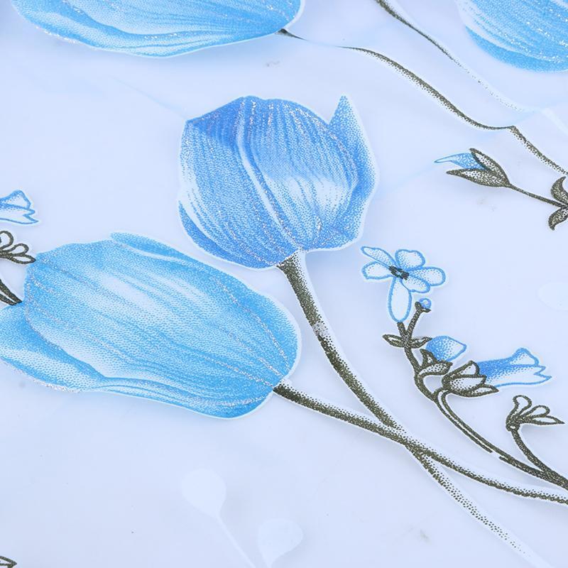 Tulip Flower Yarn Sheer Window Curtain Scarf Drapes for Bedroom (Blue)