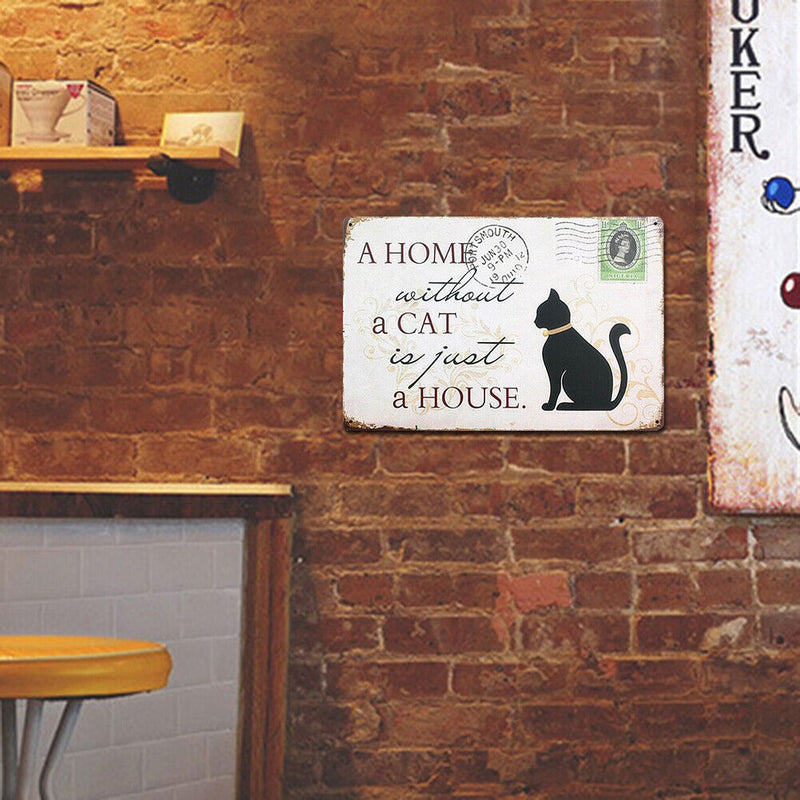 Home Weatherproof Retro Chic Cat Sign Iron Painting Wall Drawing Art Templates