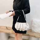 Portable Pleated Shoulder Clutch Bag Elegant Ladies Cloud Solid Leather Handbag