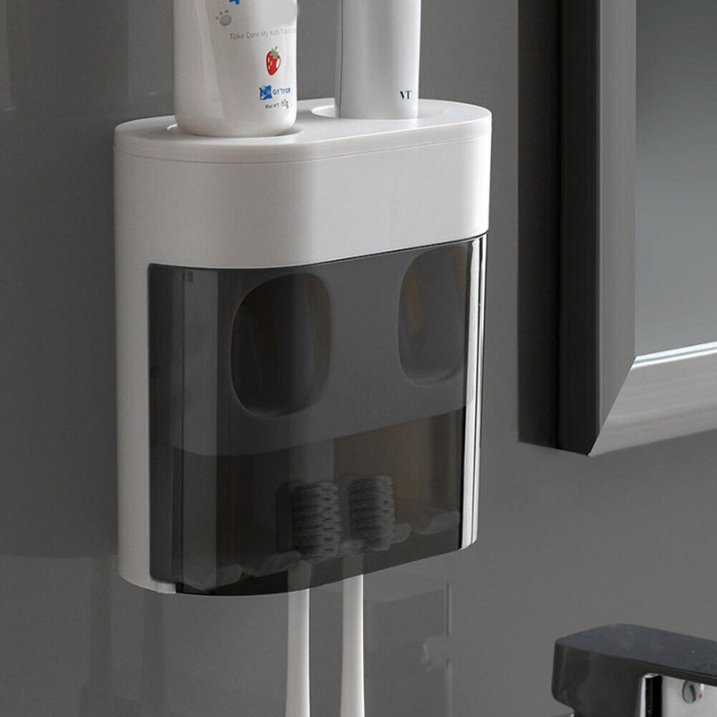Wall Toothpaste Dispenser Squeezer Dust-proof Toothbrush Holder Storage Shelf