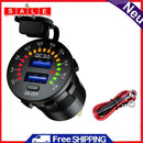 Car Motorcycle Dual USB Charger QC3.0 Power Socket w/ LED Streamlight Voltmeter