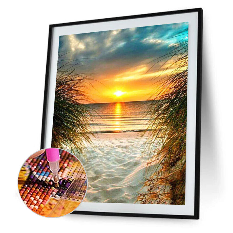 5D DIY Diamond Painting Beach Sunrise Round Drill Art Picture Rhinestone Deco
