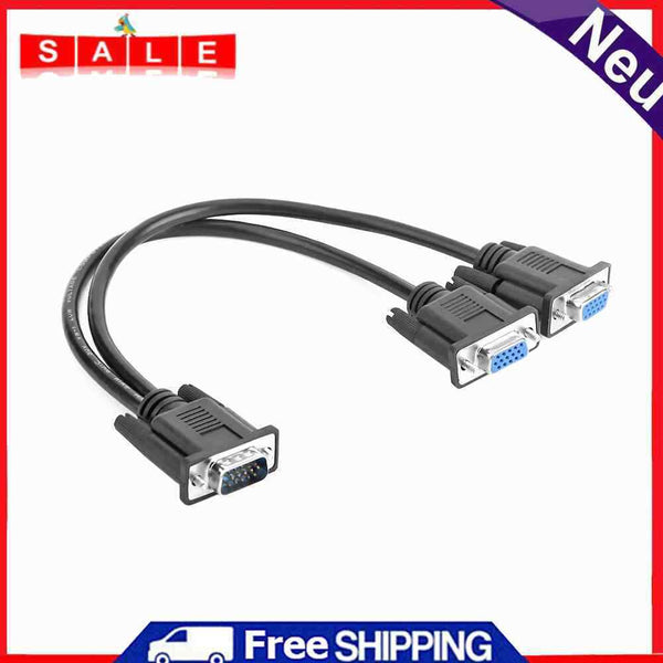 15 Pin VGA Male to 2 VGA Female Splitter Cable Monitor Adapter for PC Projector