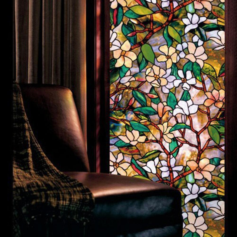 Magnolia Flowers Waterproof Anti-UV Wall Stick Privacy Film Textured Flo