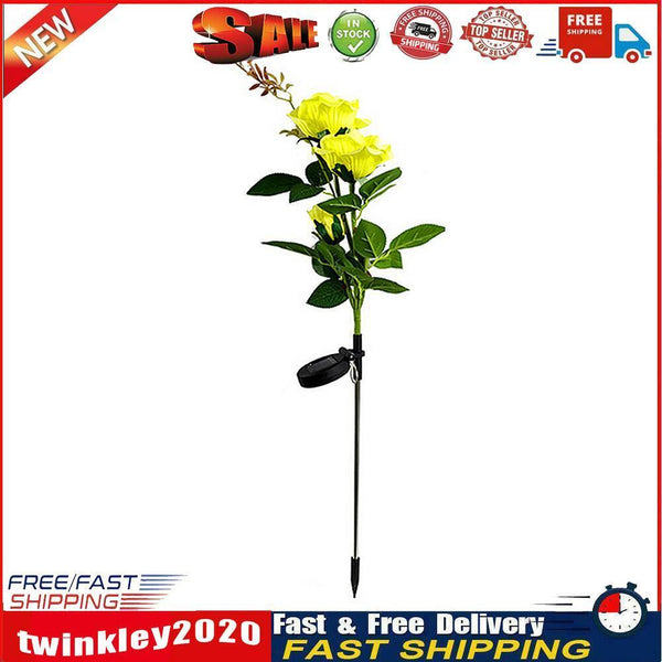 IP65 Waterproof Solar Powered 3 LED Rose Light Garden Ground Lamp (Yellow) Newly