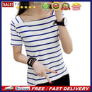 Stripe Print T-shirts Women Summer Square Collar Patchwork Short Sleeve Tops