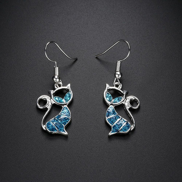 Women Fashion Trendy Jewelry Hook Ear Stud Opal Cat Earrings Drop Dangle