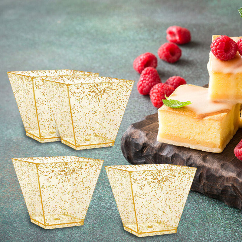 50pcs Dessert Cup Golden Dot Cake Cup with Spoon Set for Jelly Mousse Ice C