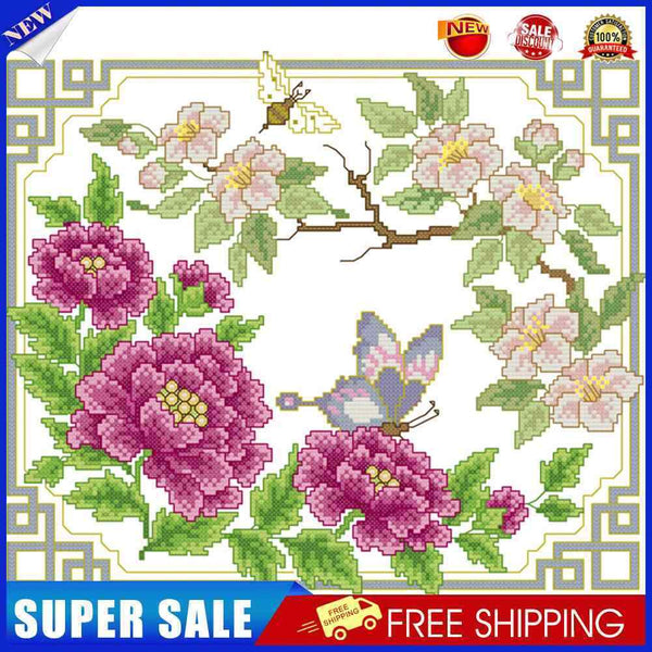 Partial Embroidery Flower Butterfly 14CT Printed Cross Stitch Cotton Kit Decor