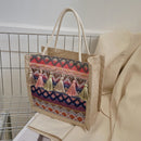 Women Linen Shoulder Bag Retro Ethnic Large Tassels Tote Handbag (Purple)